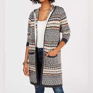 Monteau Hooded Duster Cardigan with Pockets and Rainbow Stripes